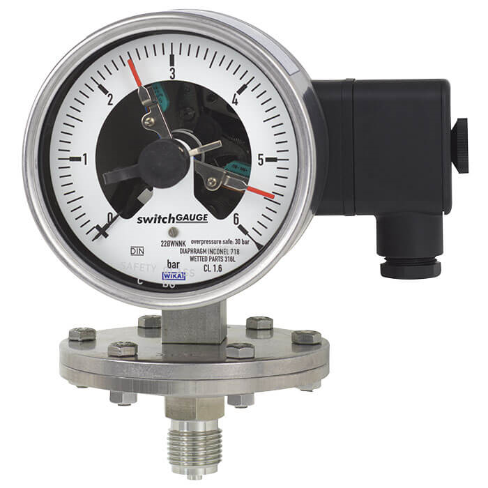 Models PGS43.100, PGS43.160 Diaphragm pressure gauge with switch contacts